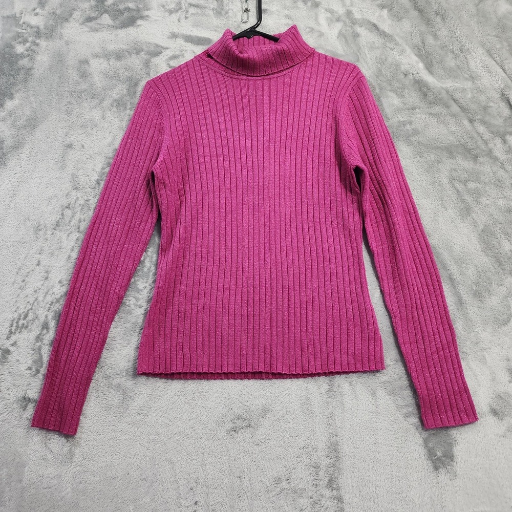 Vintage Chadwicks Sweater Womens L Pink Glitter Metallic Ribbed‎ Knit Turtleneck